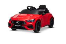 Elektrische kinderauto Mercedes CLE 12V met achterwielaandrijving, rode, eenzitter, lithiumbatterij, LED-verlichting, brede stoel, 2,4 GHz afstandsbediening, MP3-speler met USB/AUX-ingang en Bluetooth-verbinding, ORIGINELE licentie