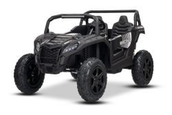 Elektrische UTV XXL 24V kinderauto, zwart, tweezitter, motor met differentieel, opblaasbare rubberen wielen, geveerde achterassen, schijfrem, gevoerde stoel, verstelbaar stuur, Bluetooth, MP3-speler met USB/SD-ingang.