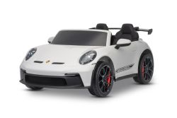 Elektrische kinderauto Porsche 911 GT3  24V met 4x4-aandrijving, wit, tweezits, 2,4 GHz afstandsbediening, USB/AUX-ingang, 200W motoren, vering, lithiumbatterij, LED-verlichting voor en achter, ORIGINELE licentie