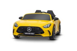 Elektrische kinderauto Mercedes GT63 AMG 24V met 4x4-aandrijving, geel, tweezitter, verstelbare bestuurdersstoel, zachte EVA-wielen, 2,4 GHz afstandsbediening, USB/Bluetooth, 200W-motoren, vering, lithiumbatterij, LED-verlichting, ORIGINELE licentie