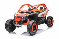 Elektrische kinderauto Can-am Maverick 24V, oranje, tweezitter, achtervering, 2,4 Ghz afstandsbediening, Draagbare lithiumaccu, 4 x 200W motoren, EVA-wielen, verstelbare bestuurdersstoel, MP3-speler met USB/SD-ingang, Licentie