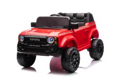 Elektrische kinderauto Toyota Landcruiser 12V, rood, brede enkele stoel, 2,4 GHz afstandsbediening, USB / AUX-ingang, Bluetooth, vering, lithiumbatterij, LED-verlichting, 2 x 25W motor, ORIGINELE licentie
