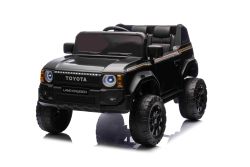 Elektrische kinderauto Toyota Landcruiser 12V, zwart, brede enkele stoel, 2,4 GHz afstandsbediening, USB / AUX-ingang, Bluetooth, vering, lithiumbatterij, LED-verlichting, 2 x 25W motor, ORIGINELE licentie