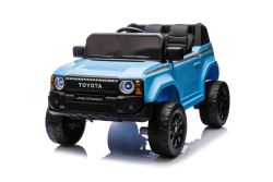 Elektrische kinderauto Toyota Landcruiser 12V, blauw, brede enkele stoel, 2,4 GHz afstandsbediening, USB / AUX-ingang, Bluetooth, vering, lithiumbatterij, LED-verlichting, 2 x 25W motor, ORIGINELE licentie