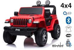 Elektrische auto voor kinderen JEEP Wrangler kinderen elektrische jeep, rood, Dubbele kunstleren zitting, radio met Bluetooth en USB-ingang, 4x4-aandrijving, Lithiumbatterij, EVA-wielen, verende assen, 2,4 GHz afstandsbediening, licentie
