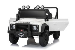 Elektrische speelauto Land Rover Defender 110 SVX 12V, wit, 4X4-aandrijving, LED-verlichting, voor- en achterwielophanging, 2,4 GHz afstandsbediening, USB/AUX-aansluiting, Bluetooth, lithiumbatterij, 4 x 25W motor, ORIGINELE licentie