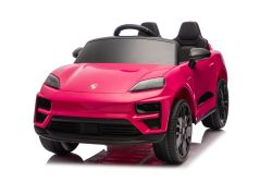Elektrische kinderauto Porsche Macan 12V met licentie, achterwielaandrijving (enkele stoel), roze, lithiumbatterij, brede stoel, geveerde assen, 2,4 GHz afstandsbediening, MP3-speler met USB/AUX-ingang, LED-verlichting