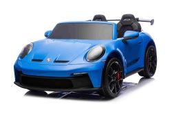 Elektrische kinderauto Porsche 911 GT3 24V met 4x4-aandrijving, blauw, tweezits, 2,4 GHz afstandsbediening, USB/AUX-ingang, 200W motoren, vering, lithiumbatterij, LED-verlichting voor en achter, ORIGINELE licentie
