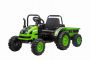 Elektrische tractor POWER met aanhanger, groen, achterwielaandrijving, 12V-accu, kunststof wielen, brede zitting, 2,4 GHz afstandsbediening, mp3-speler met USB,  ledverlichting