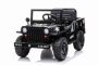 Elektrische drive-on USA ARMY auto KLEIN, zwart, achterwielaandrijving, enkele stoel, mp3-speler met USB/AUX ingang, opbergruimte achter en voor, ledverlichting, 12V7AH accu, kunststof wielen, kunststof stoelen, 2,4 GHz afstandsbediening