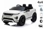 Elektrische speelgoed auto Range Rover EVOQUE, wit, enkele kunstleer zitting, mp3-speler met USB-ingang, 4x4-aandrijving, 12V10Ah-accu, EVA-wielen, geveerde assen, sleutelstart, 2,4 GHz Bluetooth-afstandsbediening, licentie