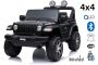 Elektrische kinderauto JEEP Wrangler kinderen elektrische jeep, zwart, Dubbele kunstleren zitting, radio met Bluetooth en USB-ingang, 4x4-aandrijving, 12V10Ah-batterij, EVA-wielen, verende assen, 2,4 GHz afstandsbediening, licentie