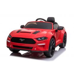 Drift elektrisch voertuig Ford Mustang 24V, rood, gladde aandrijfwielen, 2 x 25000 tpm. Motoren, bedrijfsmodus bij 13 km/u, 24 V accu, LED-verlichting, zachte EVA-wielen voor, 2,4 GHz afstandsbediening, zachte PU-zitting, ORIGINELE licentie
