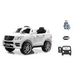 Elektrische auto voor kinderen Mercedes-Benz ML 350, Wit, Originele licentie, Batterijvoeding, Deuren openen, Kunststof stoel, 2x motor, 12V-accu, 2,4 Ghz-afstandsbediening, Soepele start, Demping