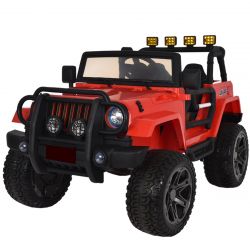 Elektrische Loopauto OFFROAD XXL 4x4, rood, 12V accu, Hoog onderstel, Dubbele kunstleren stoel, Eva wielen, Verende as, 2.4 GHz Afstandsbediening, MP3-speler met USB/SD ingang, LED verlichting