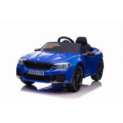 Elektrische rit op auto BMW M5, blauw, originele licentie, 24V batterij aangedreven, openende deuren, 2.4 Ghz afstandsbediening, zachte EVA wielen, LED verlichting, soft start, mp3-speler met USB-ingang
