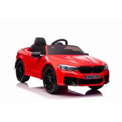 Elektrische rit op auto BMW M5, rood, originele licentie, 24V batterij aangedreven, openende deuren,  2.4 Ghz afstandsbediening, zachte EVA wielen, LED verlichting, soft start, mp3-speler met USB-ingang