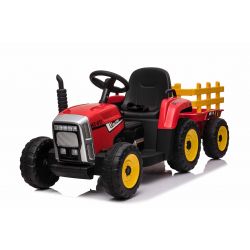 Elektrische trekkers met aanhanger, rood, achterwielaandrijving, 12V batterij, EVA wielen, brede lederen zitting, 2,4 GHz afstandsbediening, MP3 speler met USB / SD ingang, LED-verlichting