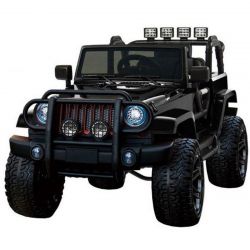 Elektrische Loopauto OFFROAD XXL 4x4, zwart, 12V accu, Hoog onderstel, Dubbele kunstleren stoel, Eva wielen, Verende as, 2.4 GHz Afstandsbediening, MP3-speler met USB/SD ingang, LED verlichting