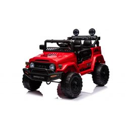 Elektrische loopauto TOYOTA FJ CRUISER met achterwielaandrijving, Rood, 12V accu, Hoog chassis, Brede zit, Achterasvering, LED-verlichting, 2,4 GHz afstandsbediening, MP3-speler met USB/AUX-ingang, Licentie