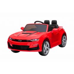 Elektrische loopauto Chevrolet Camaro, Rood, Origineel gekeurd, 12V Batterij Aangedreven, Opengaande Deuren, Kunstleer stoel, 2x 35W Motor, LED Verlichting, 2.4 Ghz afstandsbediening, Zachte EVA wielen, Soepele start