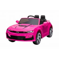 Elektrische loopauto Chevrolet Camaro, Roze, Origineel gekeurd, 12V Batterij Aangedreven, Opengaande Deuren, Kunstleer stoel, 2x 35W Motor, LED Verlichting, 2.4 Ghz afstandsbediening, Zachte EVA wielen, Soepele start