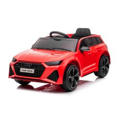 Elektrische loopauto Audi RS6, Rood, Lederen zitting, Openslaande deuren, 2x 25W Motor, 12 V Accu, 2.4 Ghz afstandsbediening, Zachte EVA wielen, LED verlichting, Soft start, Schokbrekers, ORIGINEEL Licentie