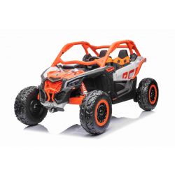 Elektrische loopauto Can-am Maverick, oranje, tweezitter, voor- en achtervering, 2,4 Ghz afstandsbediening, draagbare batterij, 4 x 35W motoren, EVA-wielen, verstelbare bestuurdersstoel, MP3-speler met USB/SD-ingang, Licentie
