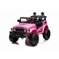 Elektrische loopauto TOYOTA FJ CRUISER met achterwielaandrijving, Roze, 12V accu, Hoog chassis, Brede zit, Achterasvering, LED-verlichting, 2,4 GHz afstandsbediening, MP3-speler met USB/AUX-ingang, Licentie