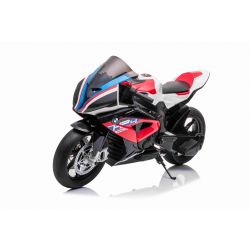 Elektrische motor BMW HP4 RACE 12V, gelicentieerd, rood, 12V batterij, EVA zachte wielen, 2 x 35W motoren, vering, metalen frame, metalen vork, hulpwielen
