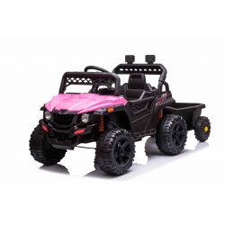 RSX SMALL met aanhanger, Roze, Achterwielaandrijving, 12V accu, Lederen stoel, 2.4 GHz Afstandsbediening, MP3-speler met USB/Aux ingang, LED Verlichting