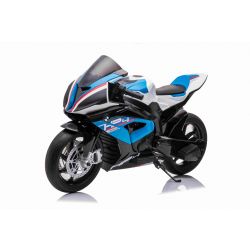 Elektrische motor BMW HP4 RACE 12V, gelicentieerd, blauw, 12V batterij, EVA zachte wielen, 2 x 35W motoren, vering, metalen frame, metalen vork, hulpwielen