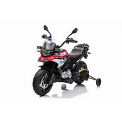 Elektrische motorbike BMW F850 GS, gelicentieerde, 12V -batterij, Eva Soft Wheels, 2 x 35W -motoren, LED -verlichting, hulpwielen, MP3 -speler met USB/AUX -ingang, ROOD