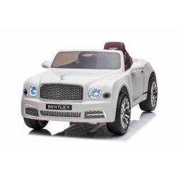 Elektrische loopauto Bentley Mulsanne 12V, wit, Kunstleer stoel, 2.4 GHz afstandsbediening, Eva wielen, USB/Aux ingang, Vering, 12V/7Ah accu, LED Verlichting, Zachte EVA wielen, 2X 35W motor, ORIGINEEL kenteken