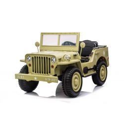 USA ARMY-auto 4X4, Driezitter, MP3-speler met USB / SD-ingang, All wheel suspensie, LED-verlichting, opklapbare voorruit, 12V14AH-batterij, EVA-wielen,kunstleren stoelen, 2,4 GHz-afstandsbediening, 4 x 4 aandrijving