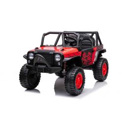 Elektrische auto Raptor XXL 24V, rood, 4 x 50 W Motoren, EVA-wielen, Elektrische rem, Dubbele kunstleren stoelen, Verende assen, MP3-speler, USB, AUX-ingang, LED-verlichting