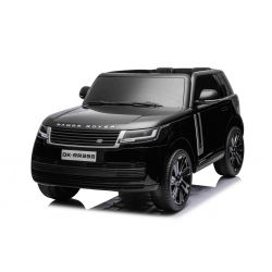 Elektrische loopauto Range Rover model 2023, tweezitter, zwart, kunstlederen stoelen, radio met USB-ingang, achterwielaandrijving met vering, 12V7AH-batterij, EVA-wielen, sleutelstarter, 2,4 GHz afstandsbediening, licentie