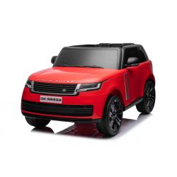 Elektrische loopauto Range Rover model 2023, tweezitter, rood, kunstlederen stoelen, radio met USB-ingang, achterwielaandrijving met vering, 12V7AH-batterij, EVA-wielen, sleutelstarter, 2,4 GHz afstandsbediening, licentie