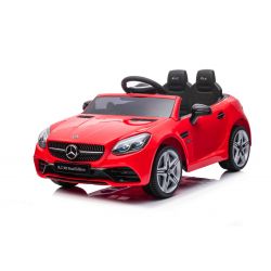 Elektrische loopauto Mercedes-Benz SLC 12V, rood, kunstleren stoel, 2,4 GHz afstandsbediening, USB / AUX-ingang, achtervering, LED-verlichting, zachte EVA-wielen, 2 X 30W MOTOR, ORIGINEEL kenteken