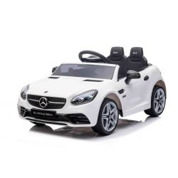 Elektrische Loopauto Mercedes-Benz SLC 12V, wit, Kunstleer stoel, 2.4 GHz afstandsbediening, USB/AUX ingang, Achtervering, LED Verlichting, Zachte EVA wielen, 2 X 30W MOTOR, ORIGINEEL kenteken