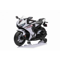 Elektrische motor HONDA CBR 1000RR, gelicentieerd, 12V-batterij, kunstleren zadel, kunststof wielen, 30W-motor, led-verlichting, massief frame, hulpwielen, wit