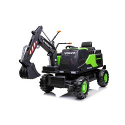 Elektrische loopauto Volvo Excavator Graafmachine 12V met voorste graaflepel, Enkele stoel, groen, zacht kunstlederen stoel, MP3-speler met USB/TF/AUX-ingang, Achteraandrijving, 2 x 35W Motor, EVA wielen, 12V/14Ah accu, Licentie