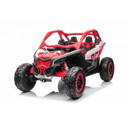 Elektrische loopauto Can-am Maverick, rood, tweezitter, voor- en achtervering, 2,4 Ghz afstandsbediening, draagbare batterij, 4 x 35W motoren, EVA-wielen, verstelbare bestuurdersstoel, MP3-speler met USB/SD-ingang, Licentie