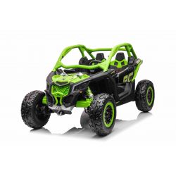 Elektrische loopauto Can-am Maverick, groente, tweezitter, voor- en achtervering, 2,4 Ghz afstandsbediening, draagbare batterij, 4 x 35W motoren, EVA-wielen, verstelbare bestuurdersstoel, MP3-speler met USB/SD-ingang, Licentie