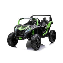 Elektrische loopauto UTV XXL 24V, groen, tweezits in leer, remschijven, krachtige motor met differentieel, led-verlichting, opblaasbare rubberen wielen met achtervering, mp3-speler met USB en bluetooth, verstelbaar stuur