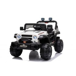 All Ride elektrische auto met achterwielaandrijving, wit, 12V accu, Hoog onderstel, brede stoel, Vering op achteras, 2,4 GHz Afstandsbediening, MP3-speler met USB, LED verlichting