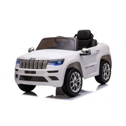 Elektrische rit op auto JEEP GRAND CHEROKEE 12V, WIT, Kunstleer zitting, 12V / 7AH batterij, deuren openen, 2 x 35W motor, 2,4 Ghz afstandsbediening, zachte EVA-wielen, vering, zachte start, MP3-speler met USB / AUX-ingang