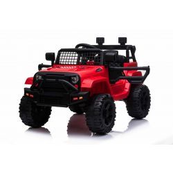 OFFROAD elektrische kinderauto met achterwielaandrijving, rood, 12V accu, hoog chassis, brede zitting, geveerde assen, 2,4 GHz afstandsbediening, mp3-speler met USB, led-verlichting