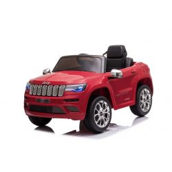 Elektrische rit op auto JEEP GRAND CHEROKEE 12V, ROOD, Kunstleer zitting, 12V / 7AH batterij, deuren openen, 2 x 35W motor, 2,4 Ghz afstandsbediening, zachte EVA-wielen, vering, zachte start, MP3-speler met USB / AUX-ingang