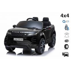 Elektrische speelgoed auto Range Rover EVOQUE, zwart, enkele kunstleer zitting, mp3-speler met USB-ingang, 4x4-aandrijving, 12V10Ah-accu, EVA-wielen, geveerde assen, sleutelstart, 2,4 GHz Bluetooth-afstandsbediening, licentie